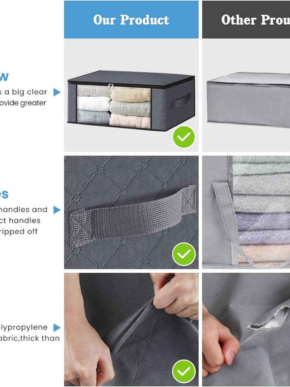 Storage 3-Pack Clothes Organizer Storage Bags Foldable Storage Box with Large Cl - Picture 5 of 8
